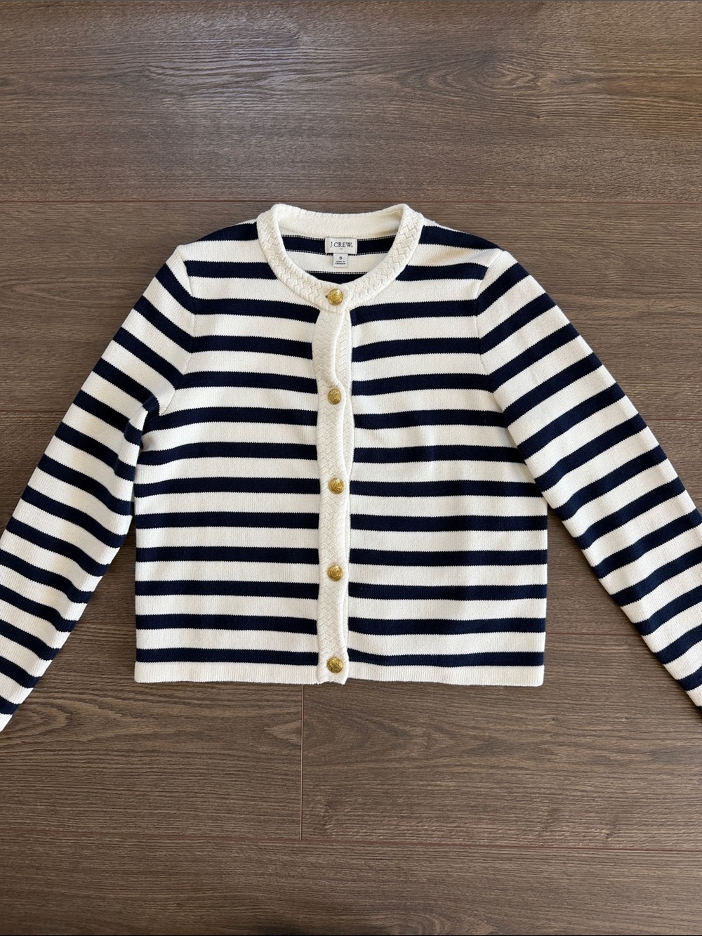 J. Crew Factory Nautical Navy Striped Women's Small Sweater Button Up Cardigan